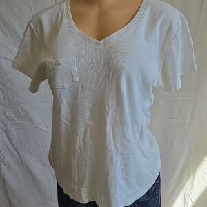 Fresh Produce White Short Sleeve V-Neck Tee